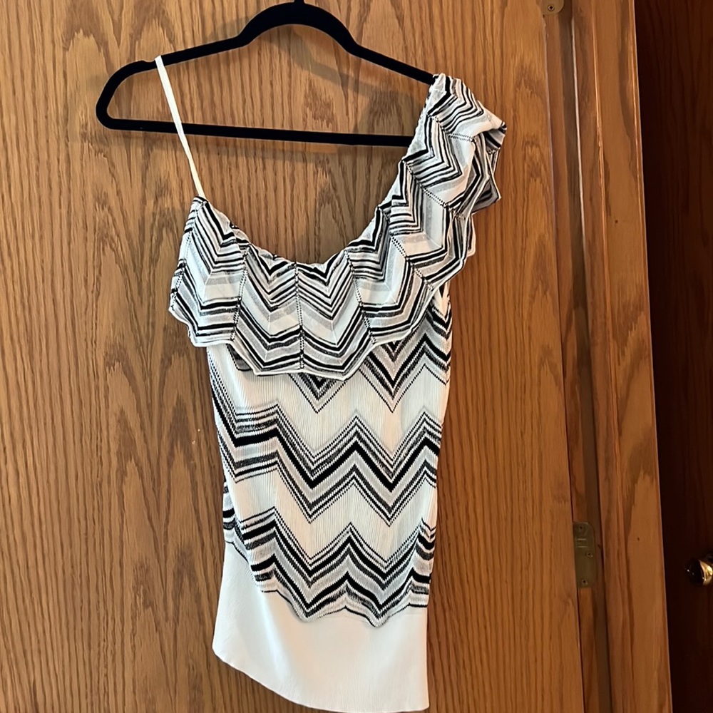 Off of the shoulder blouse- black white and grey.